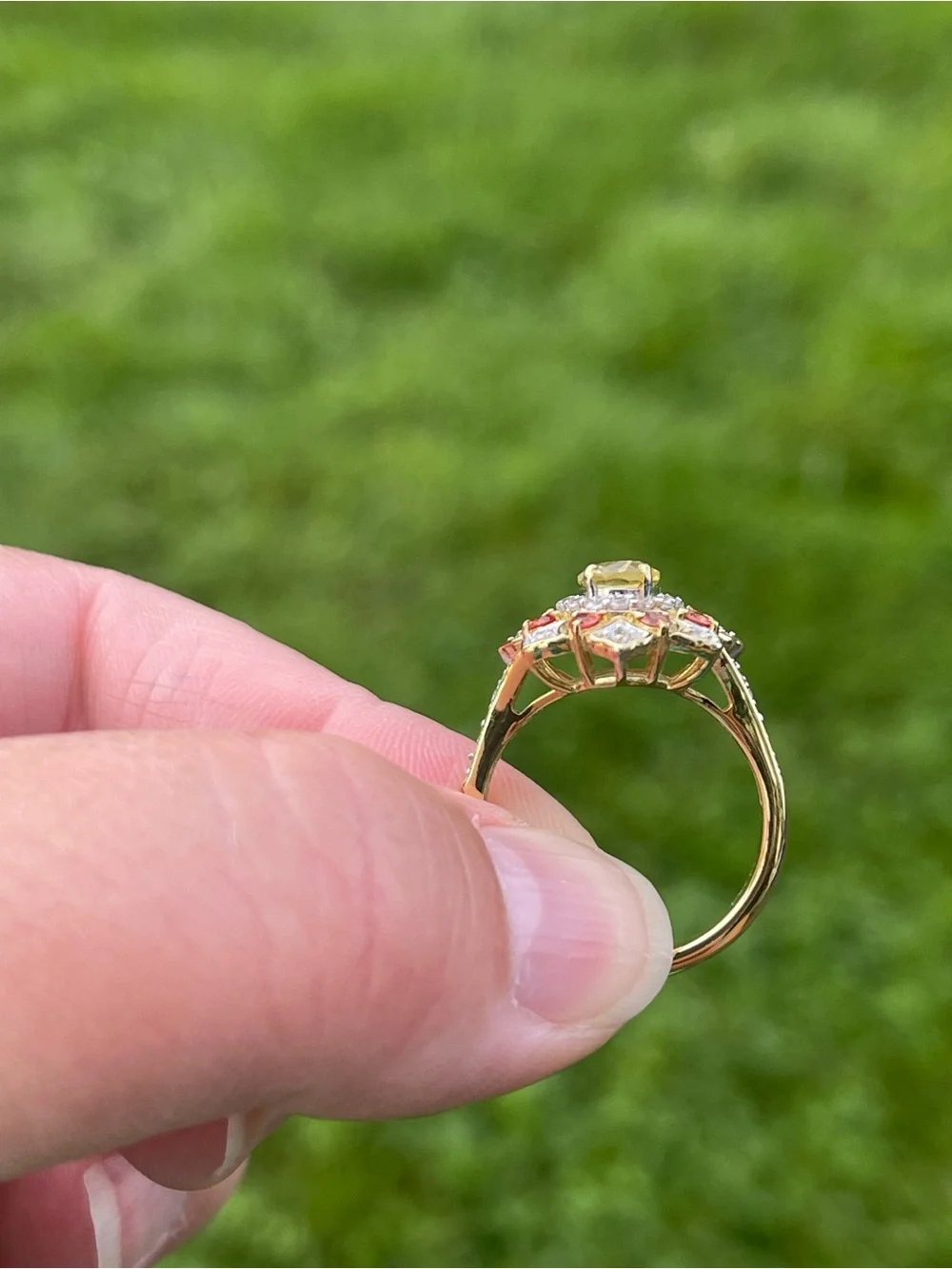 Heliodor and Red Sapphire Floral Ring